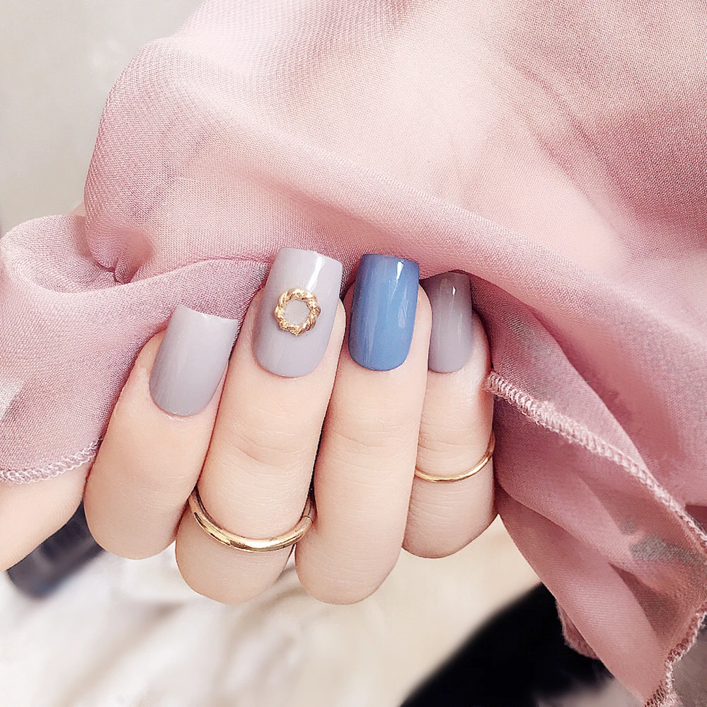 Crema Bule Gris Color Puro Gel Uv Falsas Uñas Acrílicas Con