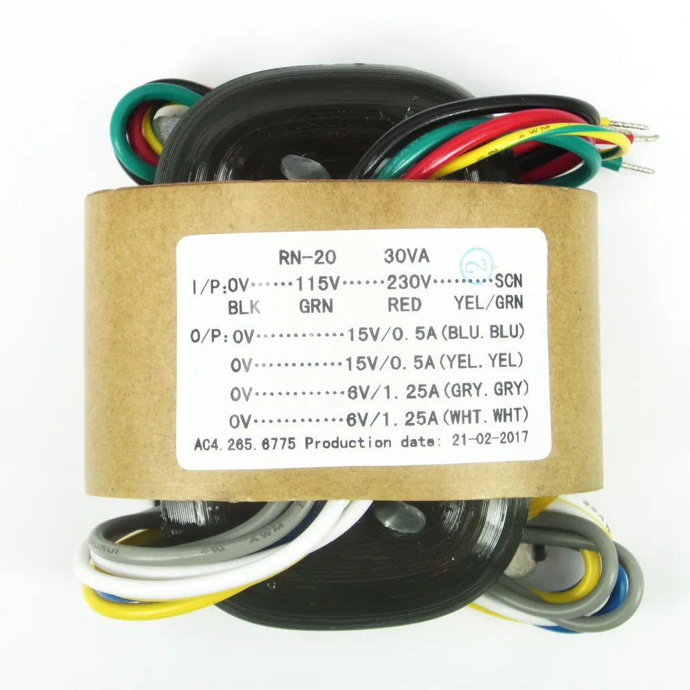 30VA Pure Copper R core Power Transformer 30W 15VX2 6VX2 For Pre Amp DAC Headphone Amp Audio Transformer