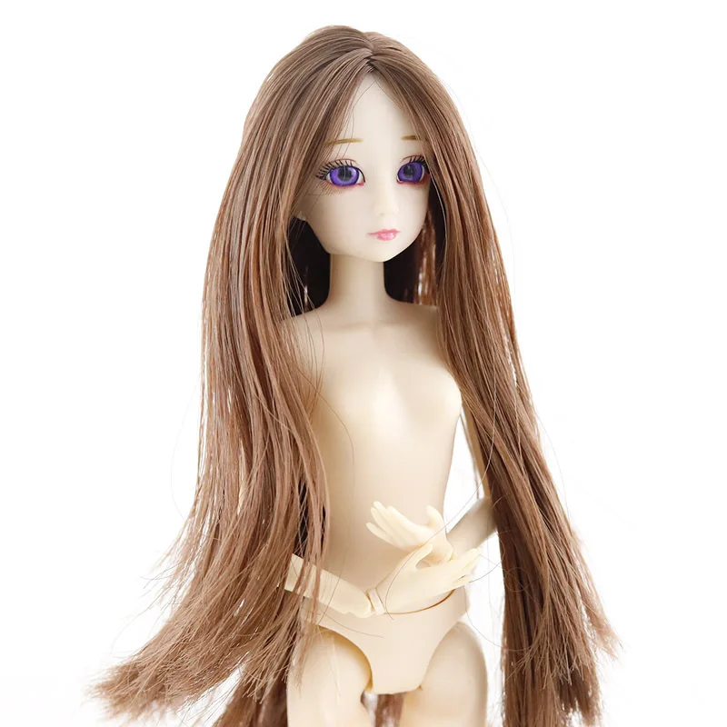 New 1/6 Dolls Accessories Head 3D Eyes Head for 30cm Doll Long Wig Hair Female Naked Nude Head without Body Dolls Toy For Girls 8