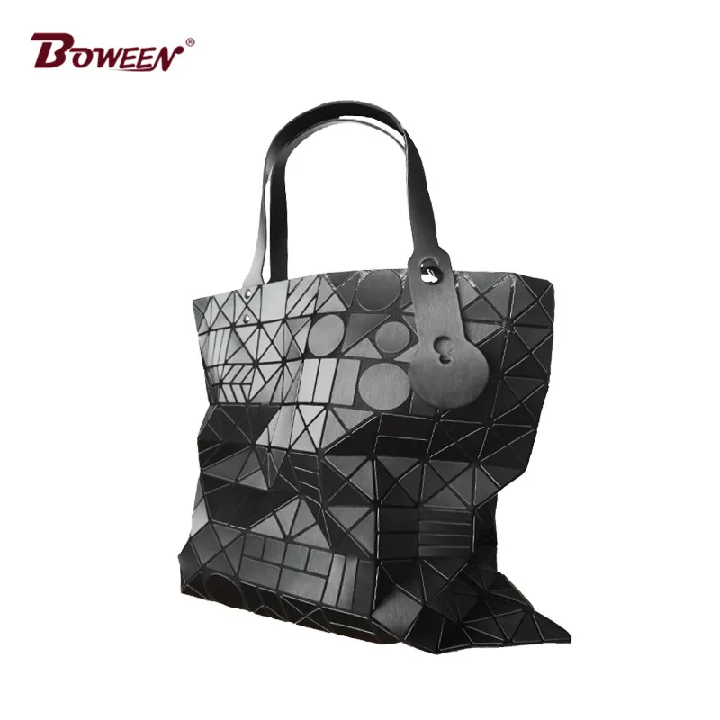 

large shoulder bag women leather handbags casual tote bags fashion geometric pattern fold hand bag female big black Silver gray