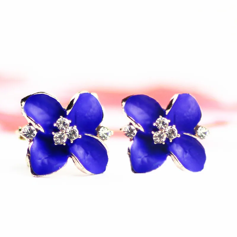 

E0195 Fashion Jewelry Vintage Blue Flower Stud Earrings For Women Exquisite Crystal Rhinestone Stud Earrings For Party Piercing