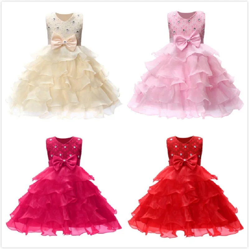 

2019 New Princess Dress 6 colors Girls Party Wear Petals Evening Gown Children's Costume In Girl Clothing Kids Wedding Party