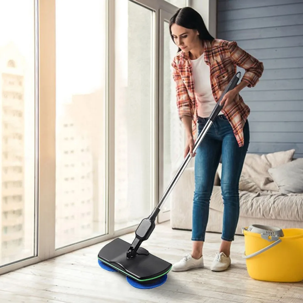 

Household Rechargeable All-Round Rotation Cordless Floor Cleaner Scrubber Polisher Electric Rotary Mop Microfiber Cleaning Mop