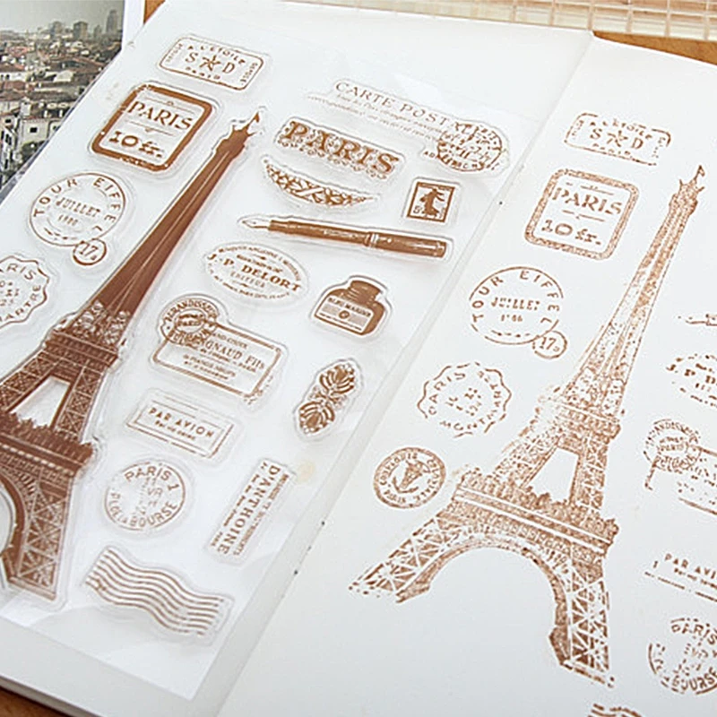 Париж башня прозрачный силиконовый очистить резиновый штамп цепляется дневник DIY Скрапбукинг