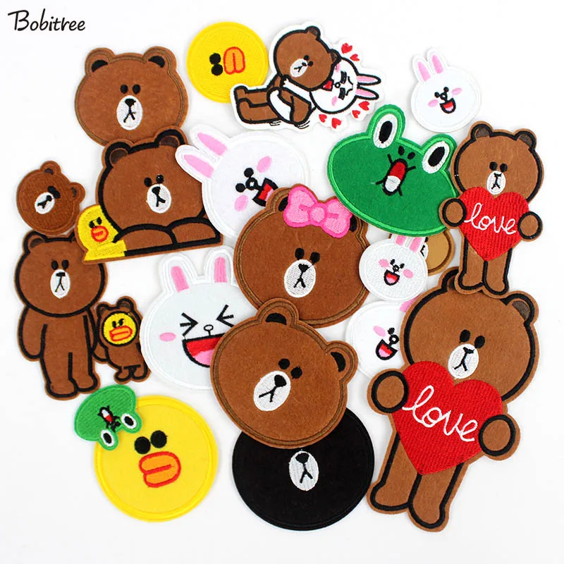 

20pcs/set Cartoon Brown bear cute Embroidered patches for clothes iron on Children patches Appliques Decoration