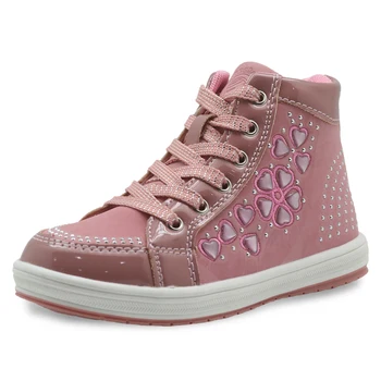 

Apakowa Spring Autumn Girls Boots Pu Leather Children's Shoes with Flower Fashion Ankle Kids Shoes with Zip for Little Girls