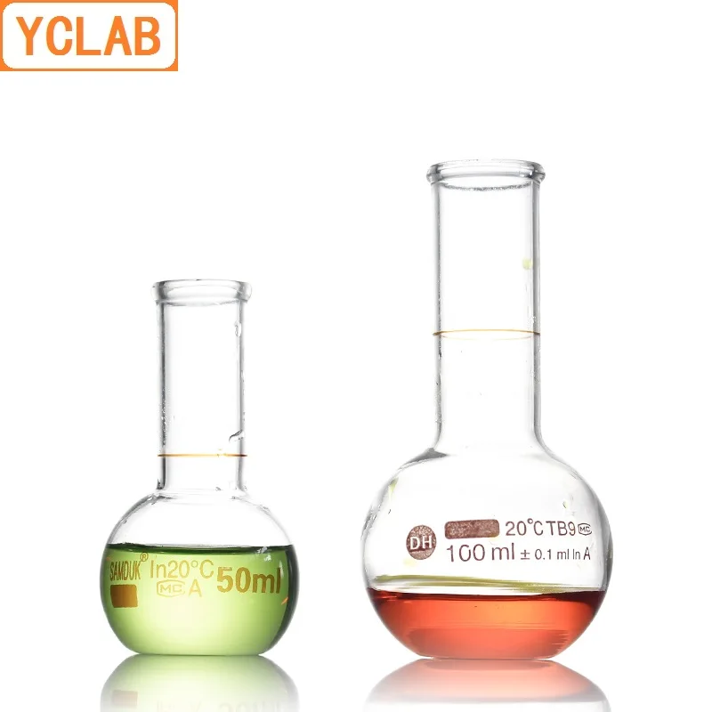 YCLAB 100mL Volumetric Flask Steel Two Use Bottle Glass with one Graduation Mark Laboratory Chemistry Equipment