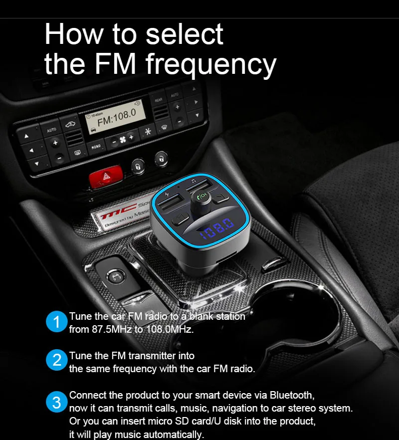 Bluetooth 5,0 FM передатчик Комплект беспроводной связи Bluetooth для автомобиля mp3 плеер уникальный дисплей экран Aux модулятор Handfree быстрое зарядное устройство