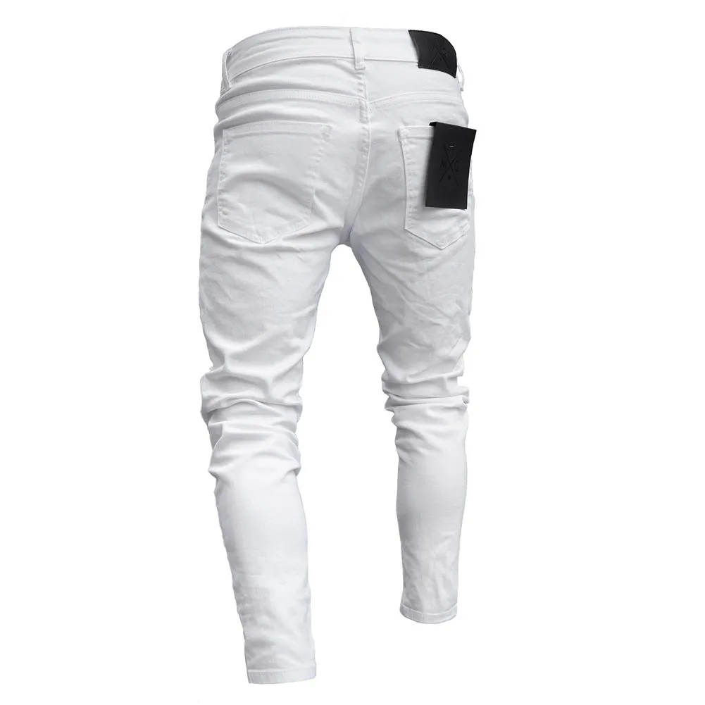 Модные мужские джинсы в стиле хип-хоп крутая уличная Байкерская нашивка рваные обтягивающие джинсы приталенная мужская одежда узкие джинсы
