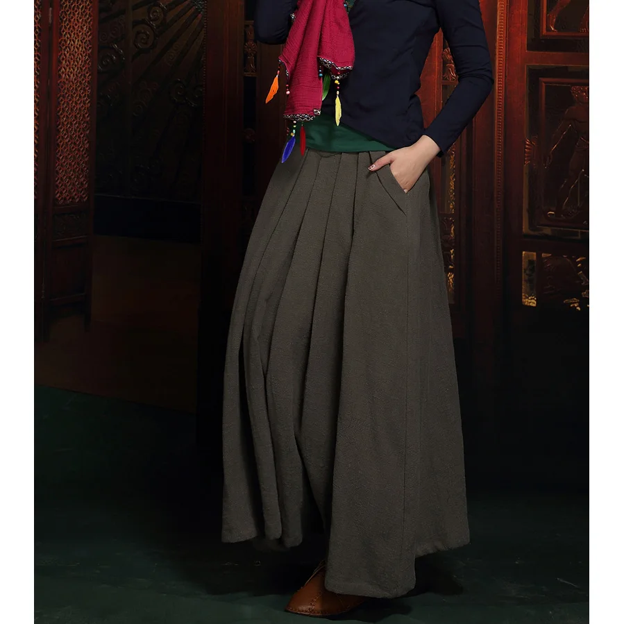 Осень и зима размера плюс 5XL 6XL XXXXXL винтажные повседневные хлопковые льняные женские плиссированные длинные макси юбки для женщин дизайнерские