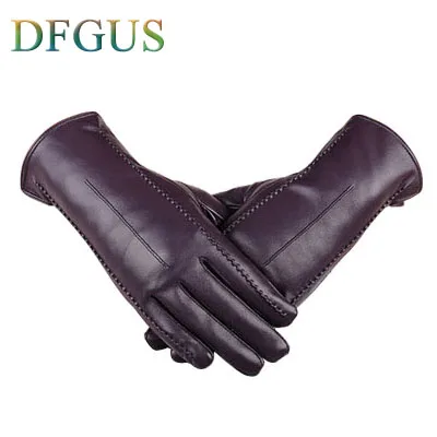 Новая мода FemaleLeather перчатки женские зимние теплые перчатки с сенсорным экраном рукавицы полный палец - Цвет: Фиолетовый