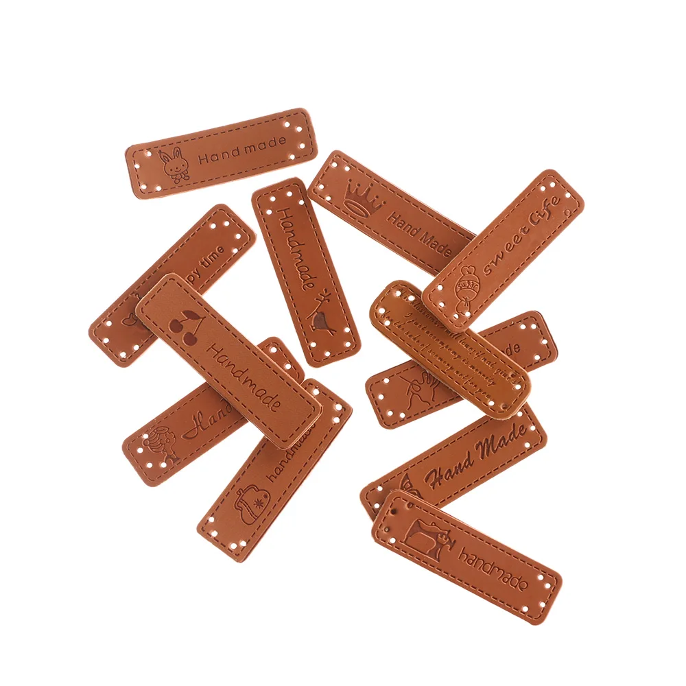 

9/10/12pcs PU Leather Brown Labels Handmad Garment Embroidered Labels DIY Cloth Craft Apparel Accessories Brown Labels