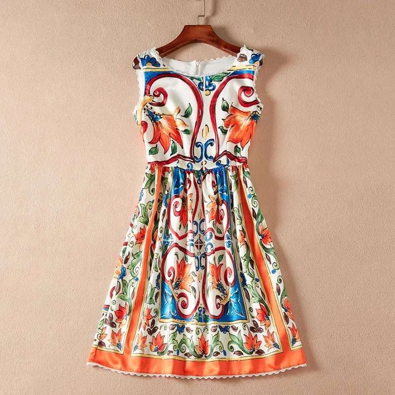 european pattern dress flare dresses 2018 fashion high quality runway dress 180810