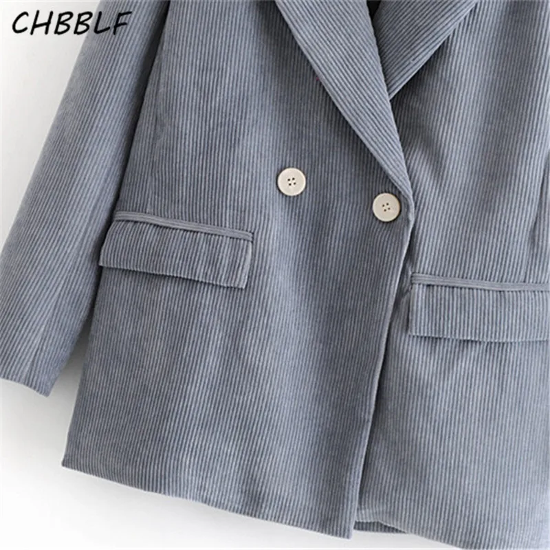 CHBBLF для женщин Винтаж вельвет Блейзер карманы двойной breated С Длинным Рукавом casaco женский пиджак DFT2722