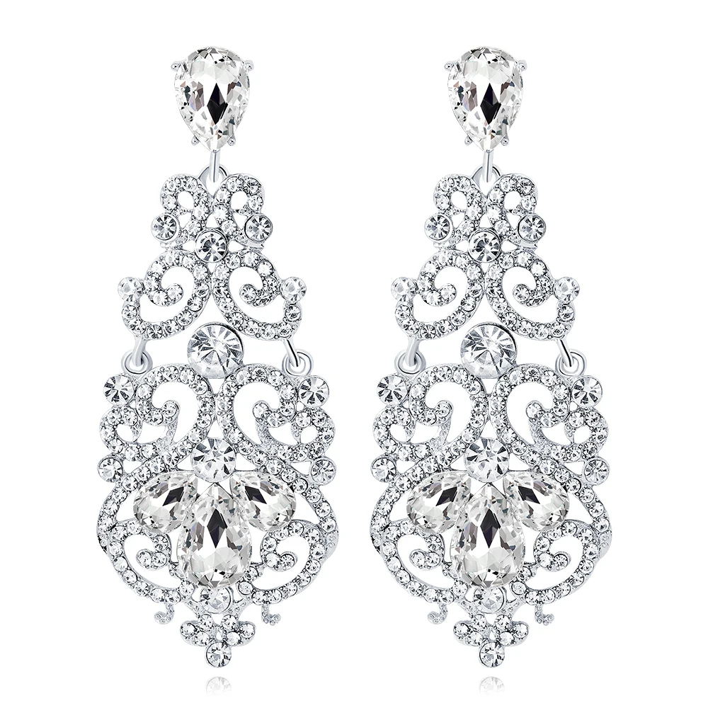 

High Quality 2018 Shine Crystal Long Tassel Party Silver Plated Stud Dangle Drop Earrings Eardrop For Women Jewelry Wedding