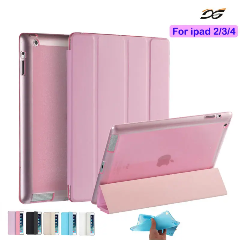 

For ipad 4 Ipad 2 Case Leather Case Soft TPU Back Trifold Smart Cover Shockproof Protective Case for iPad 2/3/4+Film+Stylus