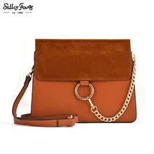 2017 Sally Junge Marke Frauen Messenger Bags Ketten Patchwork Schulter Crossbody-tasche Damen Metall Ring Leder Stella Tasche TB250