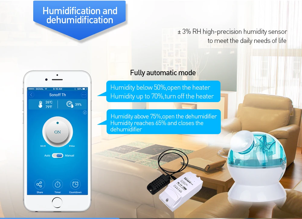 SONOFF TH16 Wi-Fi переключатель 16A с датчиком водонепроницаемый беспроводной датчик температуры и влажности измерение Умный Google Home Alexa