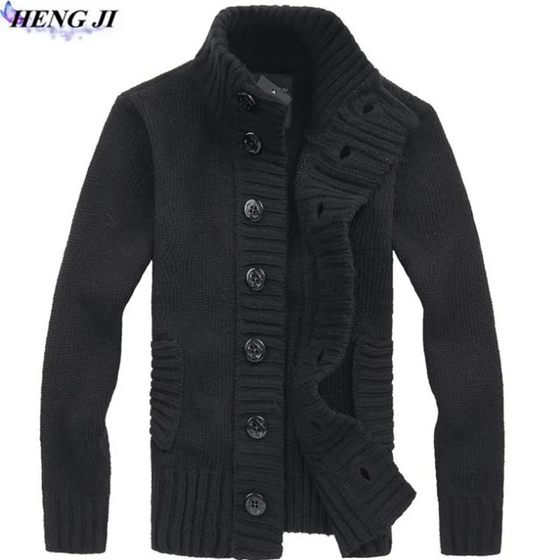 HENG JI 2017 new font b men s b font needle single breasted knit cardigan casual