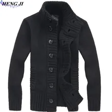 HENG JI 2017 new men’s needle single-breasted knit cardigan, casual pure color long sleeves, slim sweater jacket, high quality