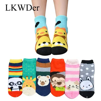 

5pairs Winter Warm Thicken Velvet Cashmere Socks Coral Cashmere Socks Meia Sweet Christmas Gift Women Sokken Cartoon Zoo Animals