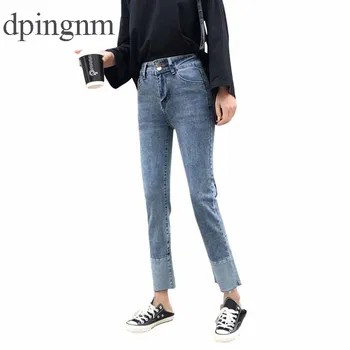 

New spring body slimming stitching high waist jeans nine pants tights trousers