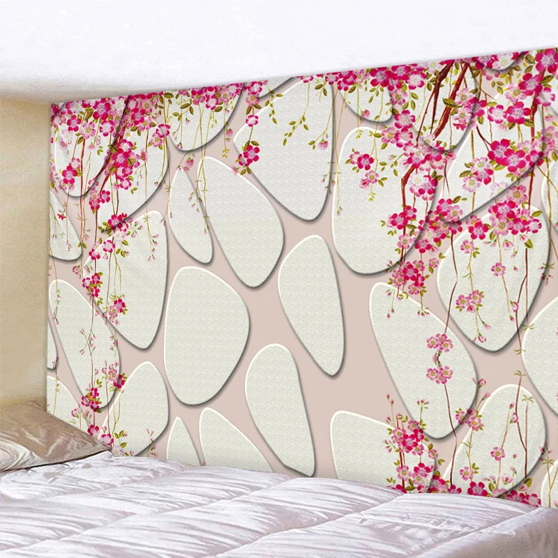 Stone Wall Safflower Landscape Tapestry Boho Mandala Wall Hanging Royal Blue 3D Hippie Wall Tapestry Home Decor Mint Yoga Mat