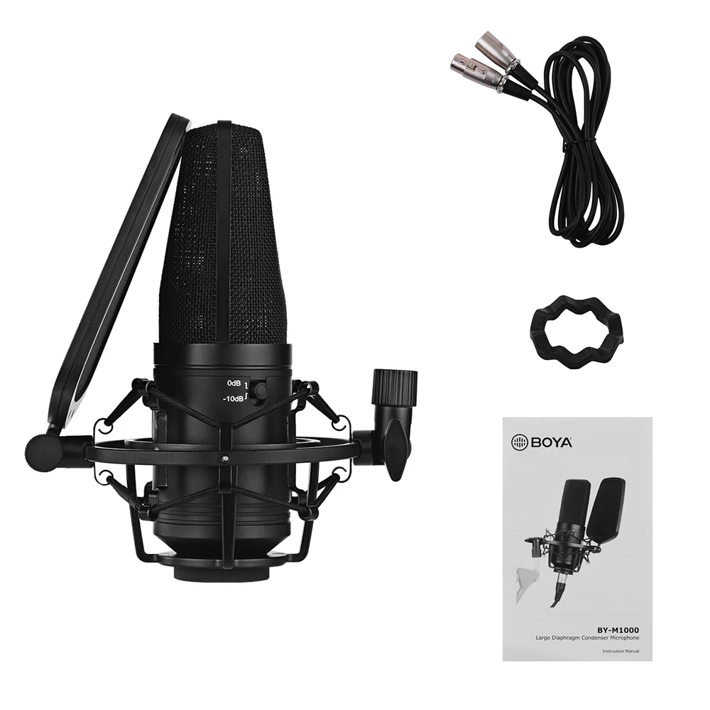 BOYA BY-M1000 алюминиевый микрофон из сплава Mic Kit кардиоидный/всенаправленный/Двунаправленный микрофон для певицы Vocals Podcaster Studio