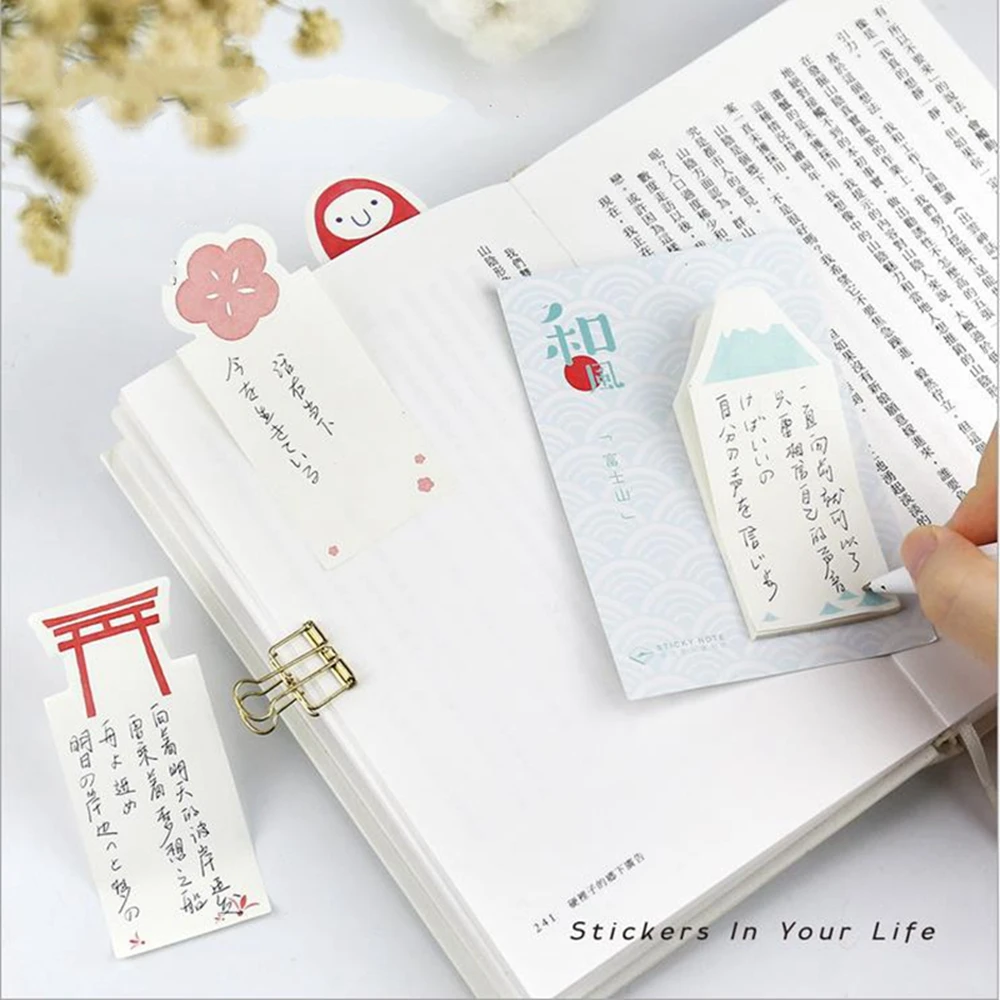 4 pcs/set Sakura sticky notes Japanese Fuji Torii diary sticker message pad Stationery Office