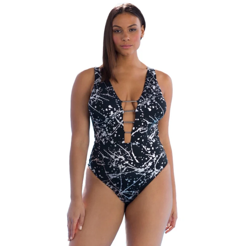 

One-piece Big Size Swimsuit Backless Neck Tie Vintage Triangle Printing Swimwear 2018 Women's Swimwear Fused Sexy Bikini nznx