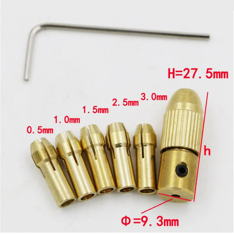 8pcs 0.5/1.0/1.5mm/2.5mm/3.0mm Small Electric Drill Bit Collet Micro Twist Drill Chuck Set with Allen Wrench