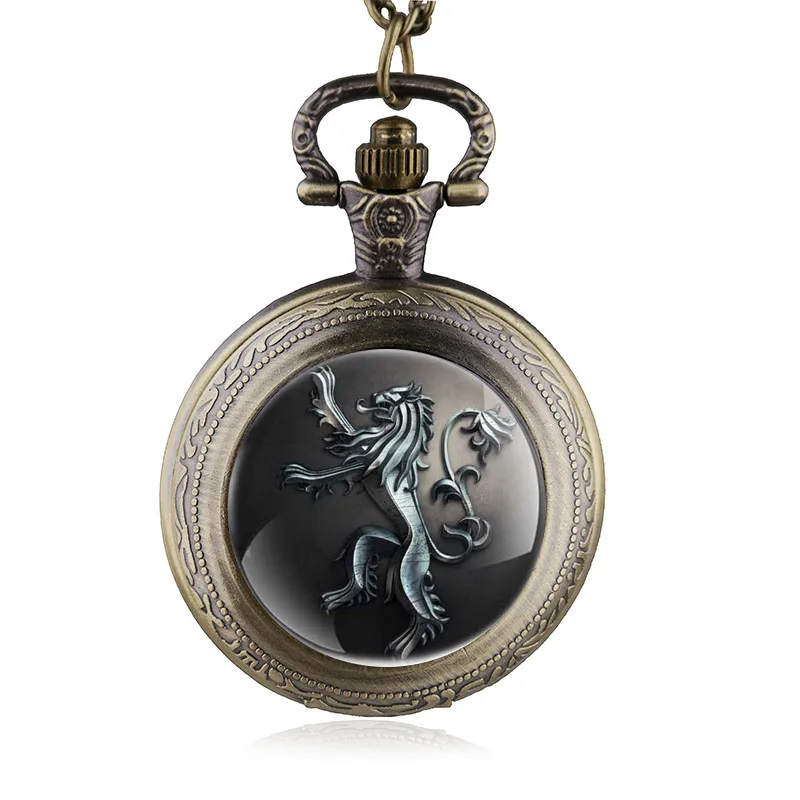 

New Fashion Quartz Pocket Watch Steampunk Lion Pattern With Fob Chain Watch Men Women Best Gift HB179