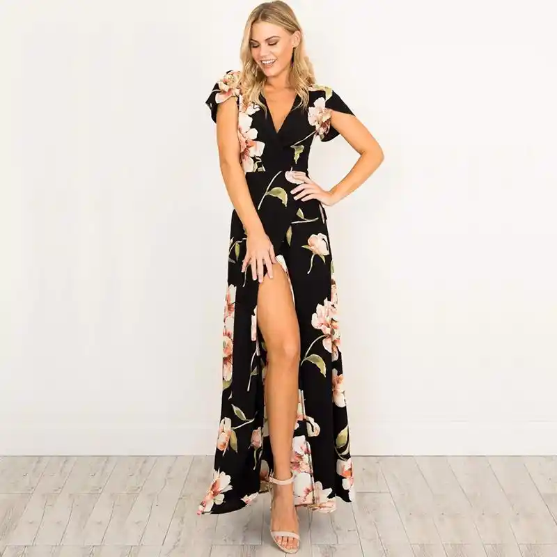 women's v neck maxi dress