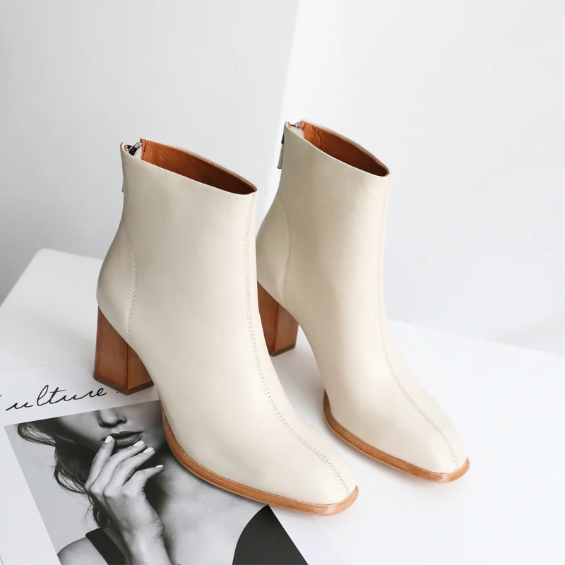 VALLU/; зимние ботинки; женские Теплые ботильоны; квадратные носки из натуральной кожи на молнии; женские ботинки на высоком каблуке; цвет белый, черный