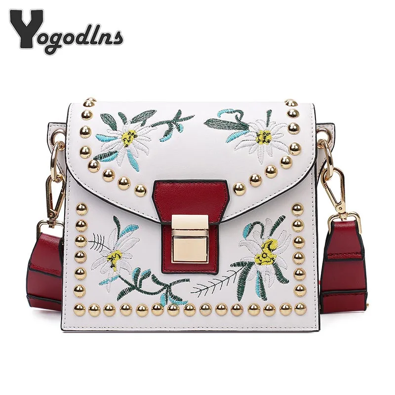 

Fashion Women Leather Messenger Bag Embroidery Flower Handbag Ladies Small Crossbody Bags Women Brands Designers Shoulder Bags