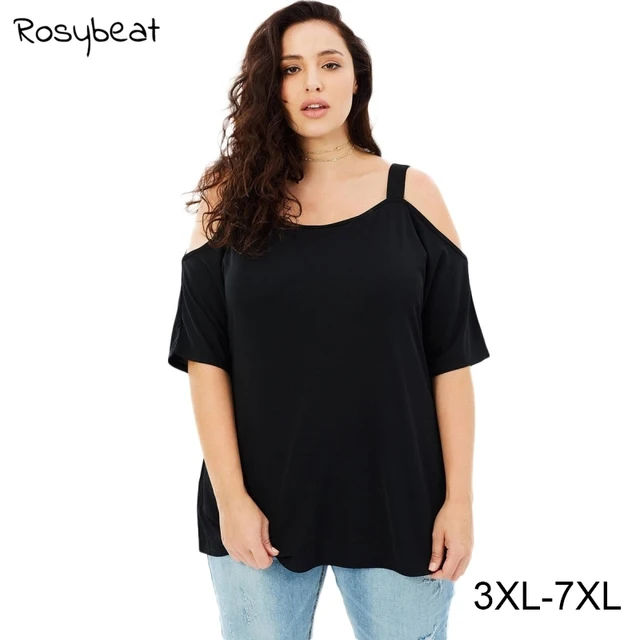 Summer Plus Size T Shirt 6xl 7xl Women Solid Clothing Half Sleeve Summer Plus Size T Shirt 6xl 7xl Women Solid Clothing Half Sleeve Sling Hollow Bare Shoulder