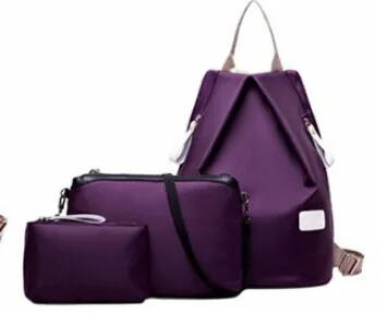 TEXU 3 комплекта, женская сумка через плечо, Оксфорд, женский рюкзак, сумка+ сумка через плечо, сумка-мессенджер+ Женский Портативный кошелек - Цвет: Фиолетовый