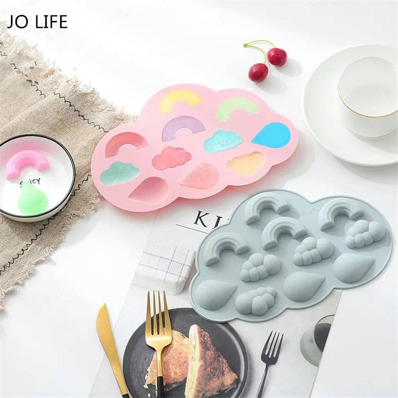 

JO LIFE Creative Cartoon Cloud Rainy Water Drop Cake Rainbow Decoration Mold Silicone Baking Tool Pudding Chocolate Mold
