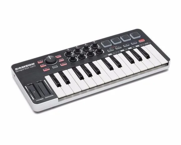 mic Samson Graphite M25 USB MIDI Keyboard Controller portable 25-key velocity-sensitive mini keyboard with USB cable for performance usb microphone