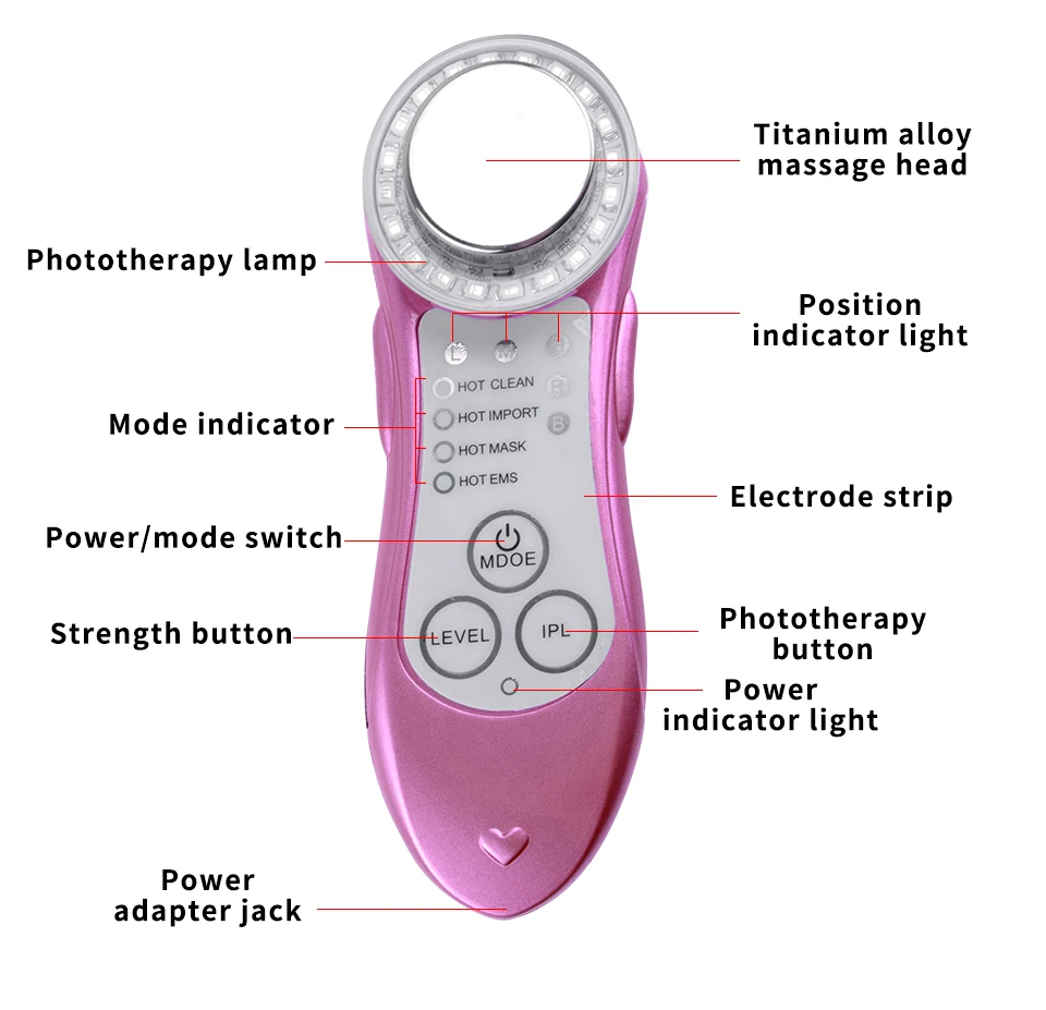 5 в 1 инструмент для омоложения кожи, аппарат для красоты лица, светодиодный фотонный массажер, антивозрастной аппарат для удаления морщин