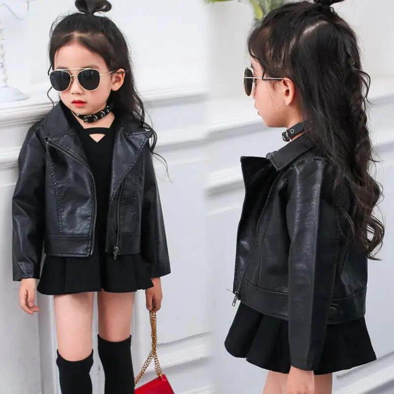 

2-8 Years Fashion 2019 Spring Fall Long Sleeve PU Leather Jacket Girl Kids Girls Jackets Children Coats Outwear JW2321A