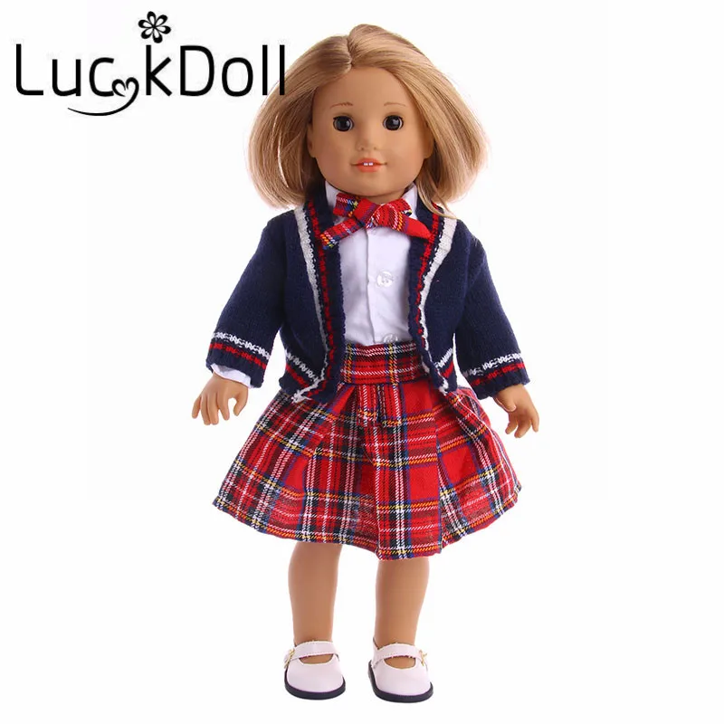 Luckdoll Uniform Suit Knit Cardigan + Short Skirt fit for 43 cm Baby Born Doll or 18 inch American Girl Doll Accessories
