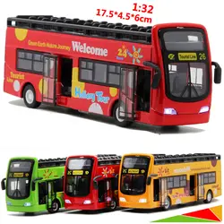 Двухэтажный гастроли автобус модель автомобиля игрушки задерживаете огни Музыка сплав экскурсии праздник Тур модель автобуса 1:32 красный