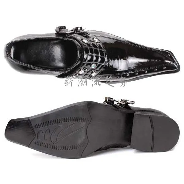 Choudory/Мужская обувь из лакированной кожи; Мокасины с заклепками; мужские лоферы; chaussure homme; Повседневная модельная обувь с пряжкой; квадратный носок; Размер 12