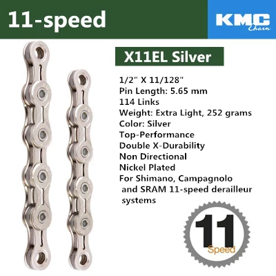 KMC X8 X9 X9sl X10 X10sl X11SL велосипедная цепь 9S 10S 11S золото для MTB/шоссейного велосипеда для Shimano/SRAM 8 9 10 11 скорость 116л/цепной велосипед - Цвет: X11EL silver