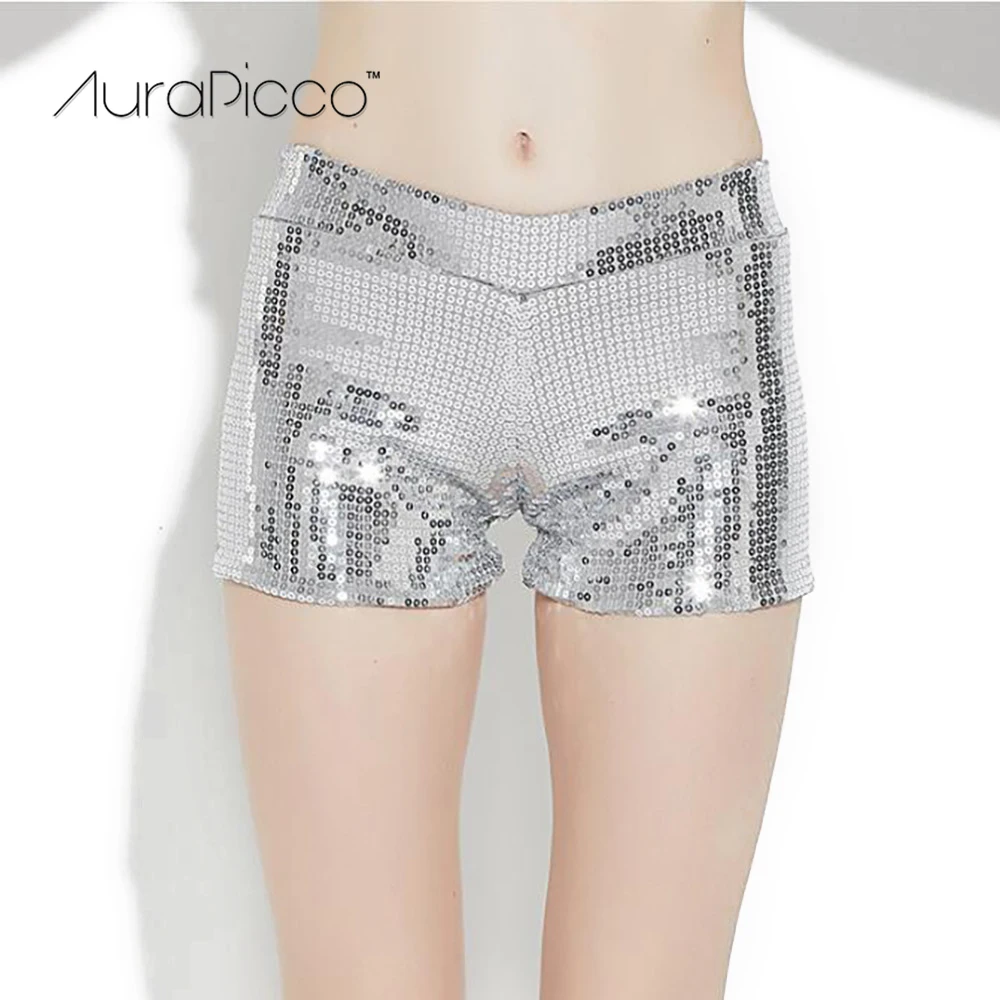 Women's Shiny Sequins High Waist Mini Shorts Hip Hop Night Club Jazz
