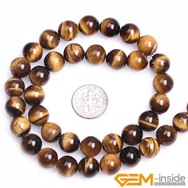 Natural Gem Stone Yellow Tiger's Eye Round Loose Beads For Jewelry Making Strand 15