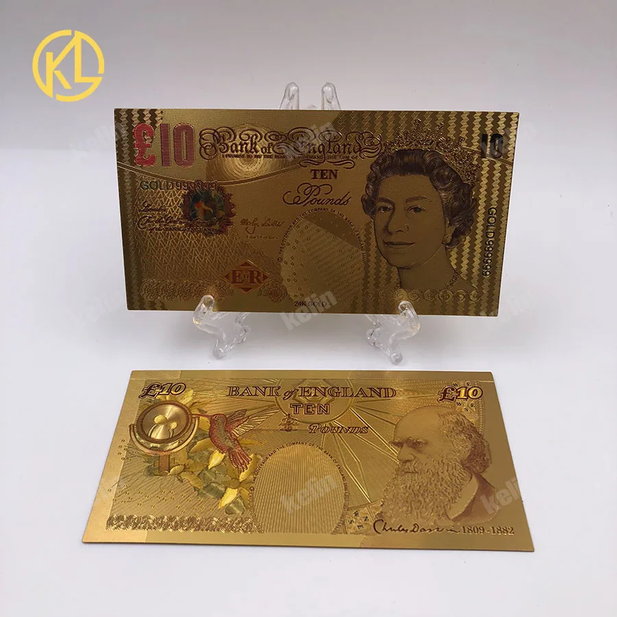 100 шт/партия цветные 24 k Золотая фольга британская банкнота 10 фунтов Примечание для коллекции или бизнес-подарков