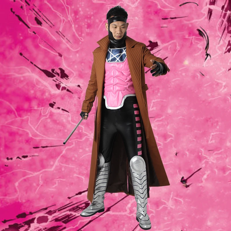 

Gambit Cosplay Costume X-MEN Clothing Men Comic Superhero Male Halloween Outfit Leather with Boots Custom Made