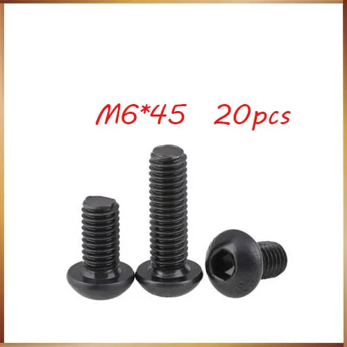 

Free Shipping 20pcs M6x45 mm M6*45 mm yuan cup Half round pan head black grade 10.9 carbon Steel Hex Socket Head Cap Screw